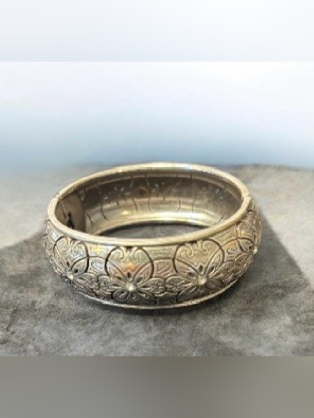 Authentic Brighton Vintage Floral Scroll Hinged Bangle Bracelet Crystal Accents